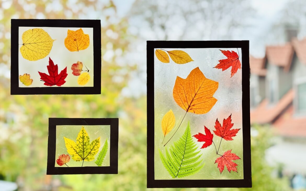 Herbst basteln mit Kindern: 7 einfache Ideen für die ganze Familie Herbstdeko mit gepressten Blaettern Fensterdeko Herbst DIY 6 1170x730 - Herbst basteln mit Kindern: 7 einfache Ideen für die ganze Familie