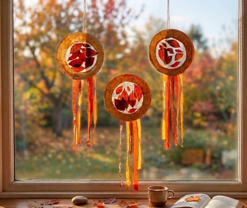 Herbst basteln mit Kindern: Sonnenfänger aus Pappteller und Blättern herbst sonnenfaenger fensterdeko blaetter 800x675 - Herbst basteln mit Kindern: Sonnenfänger aus Pappteller und Blättern